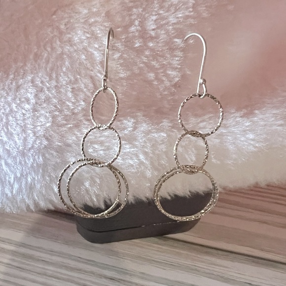 Sterling Hammered Triple Circle Dangle Earrings - Picture 6 of 6